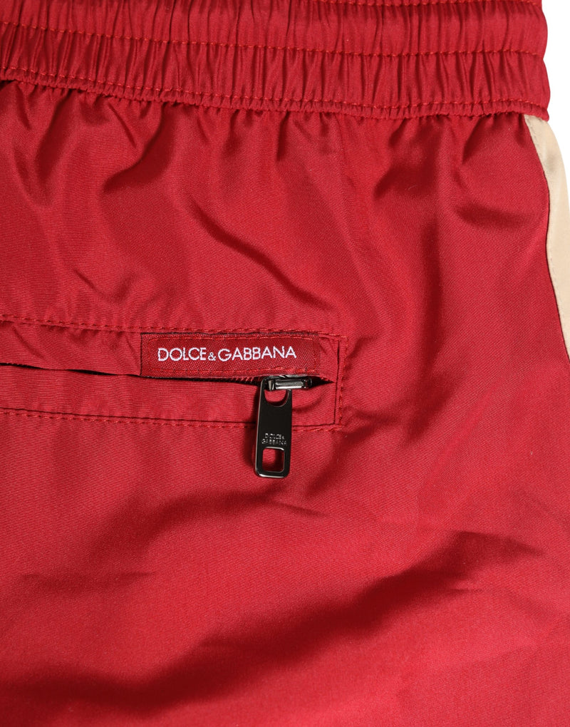 Dolce & Gabbana Red Polyester Men Drawstring Swim Shorts