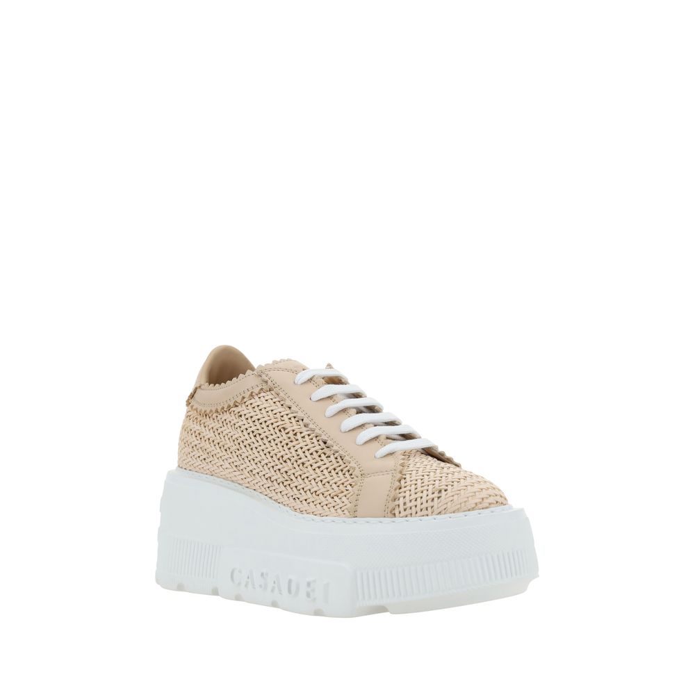 Casadei Beige Vegan Leather Nexus Platform Sneakers