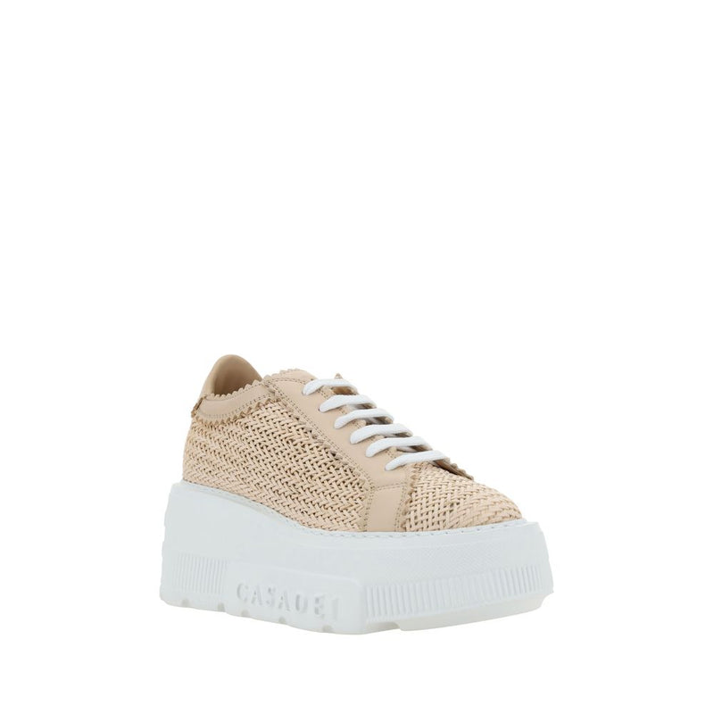 Casadei Beige Vegan Leather Nexus Platform Sneakers
