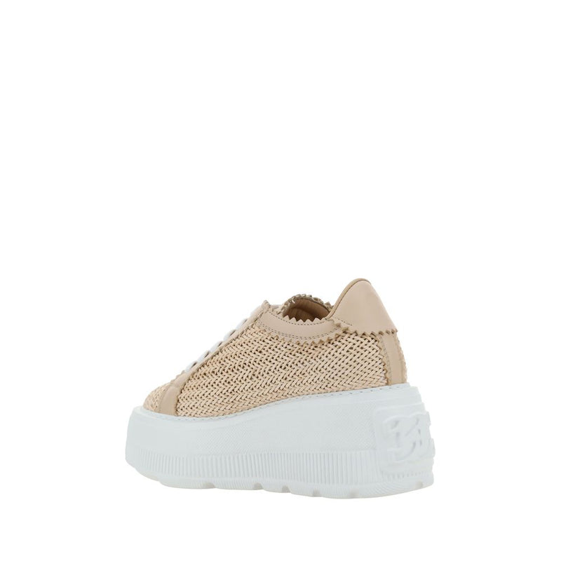 Casadei Beige Vegan Leather Nexus Platform Sneakers
