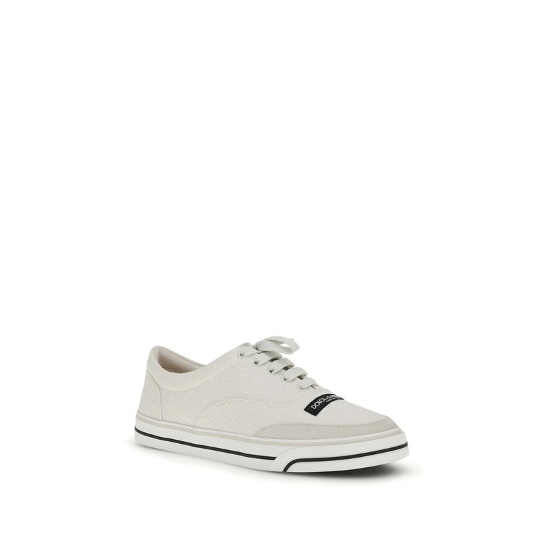 Dolce & Gabbana White Linen DG Sailing Low Top Sneakers