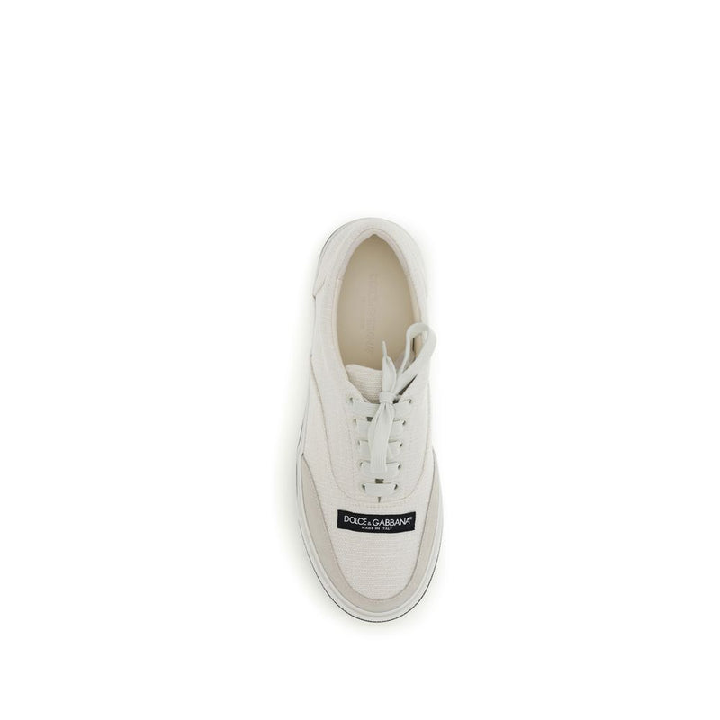 Dolce & Gabbana White Linen DG Sailing Low Top Sneakers