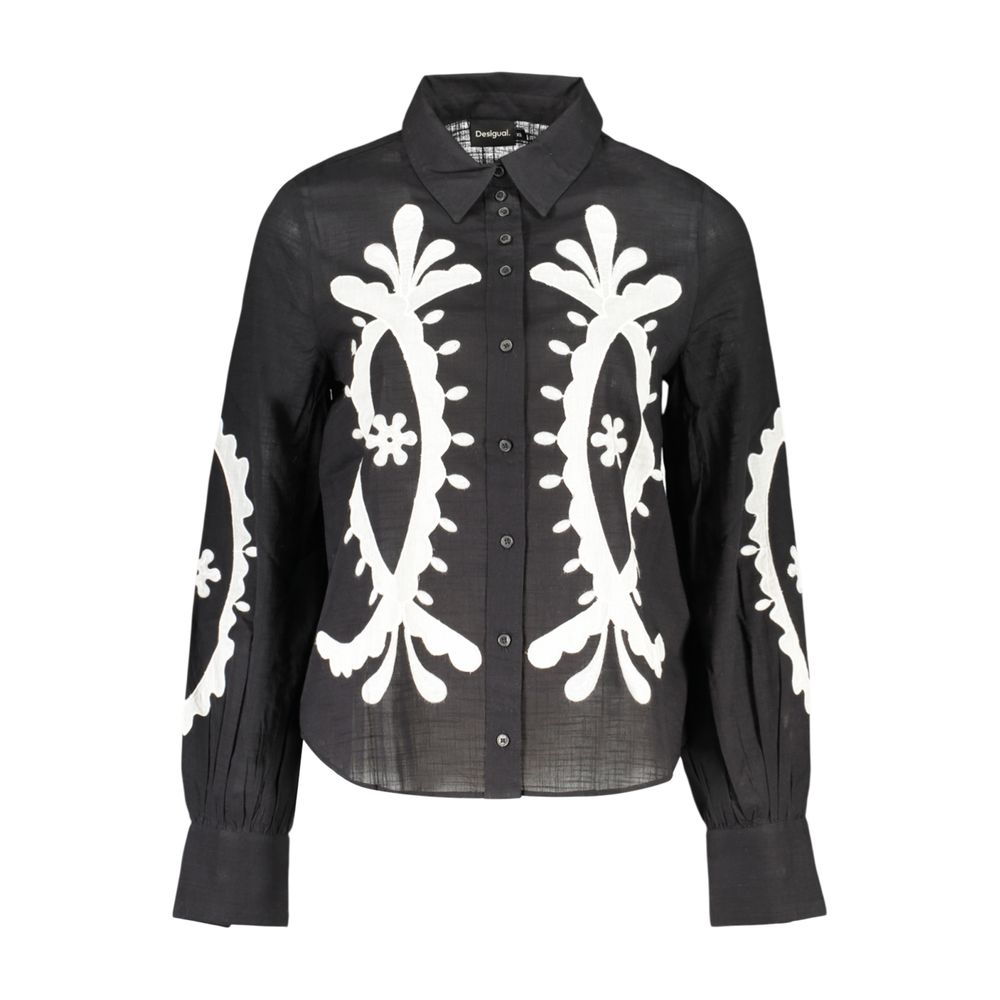 Desigual Nero Cotton Women Shirt - Elegant Long-Sleeved Design