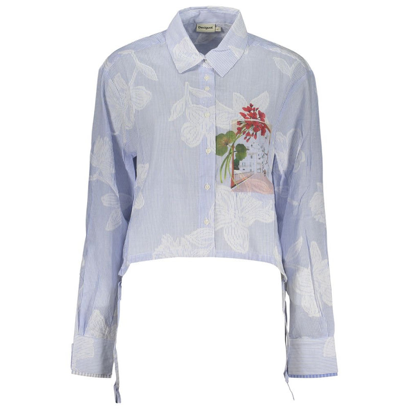 Desigual Azzurro Cotton Women Shirt - Stylish Striped Design