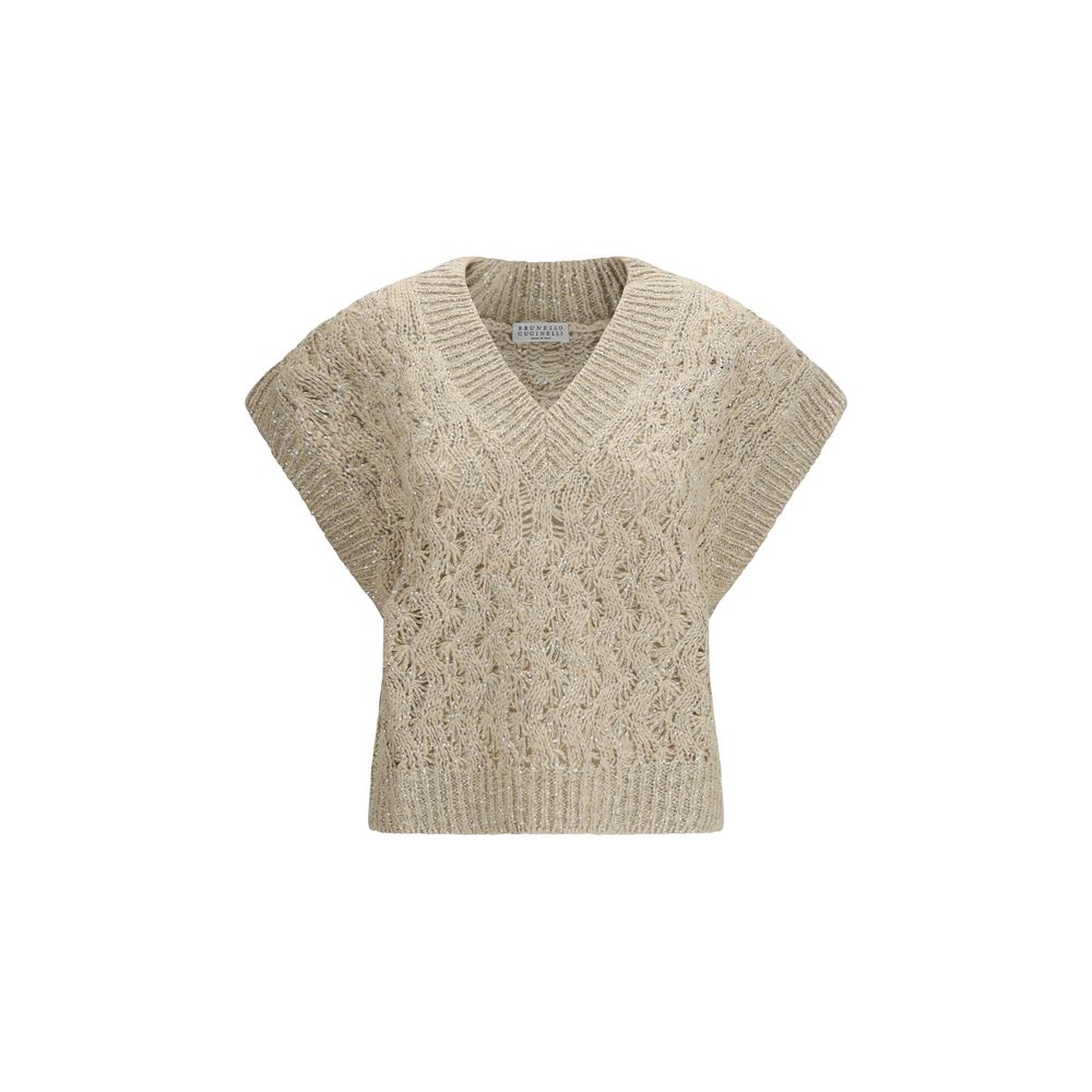 Brunello Cucinelli Beige Silk Sleeveless Sweater