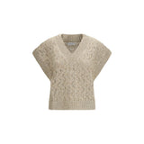 Brunello Cucinelli Beige Silk Sleeveless Sweater
