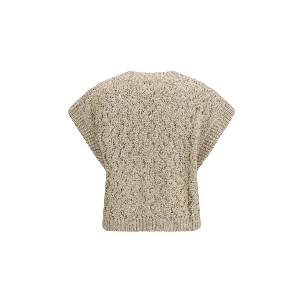 Brunello Cucinelli Beige Silk Sleeveless Sweater