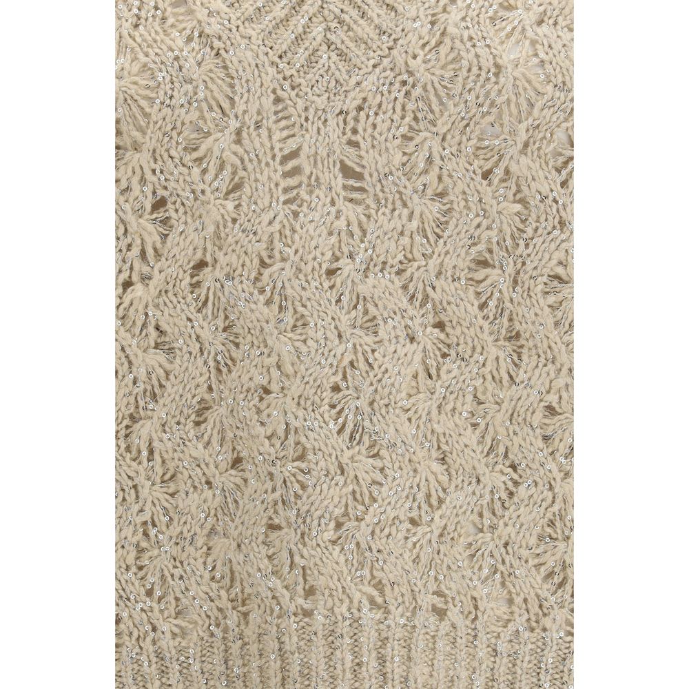 Brunello Cucinelli Beige Silk Sleeveless Sweater