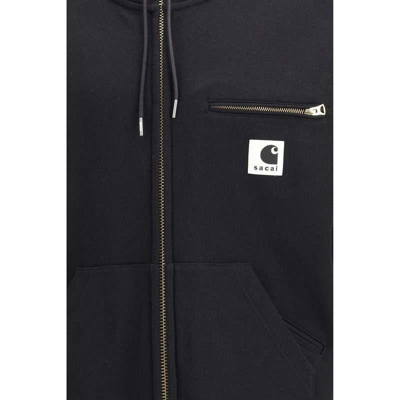 Sacai Black Cotton Hybrid Hoodie Sweatshirt