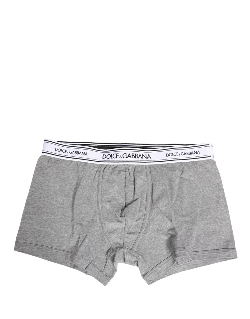 Dolce & Gabbana Gray Logo Waistband Cotton Men Boxer Underwear