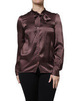 Dolce & Gabbana Violet Satin Long Sleeve Ascot Tie Shirt Top