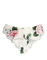 Dolce & Gabbana White Silk Floral Lace Trim Brief Panty