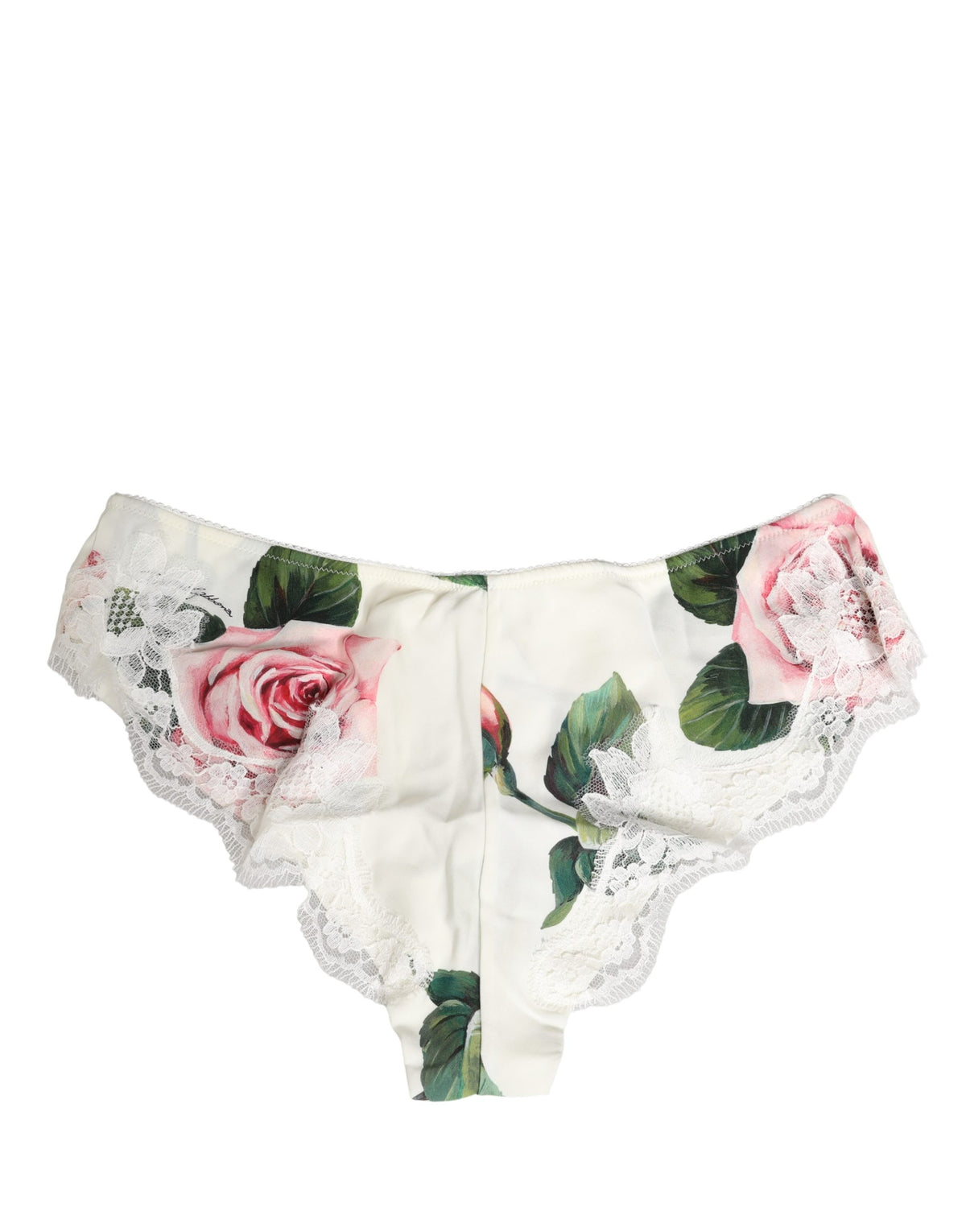 Dolce & Gabbana White Silk Floral Lace Trim Brief Panty