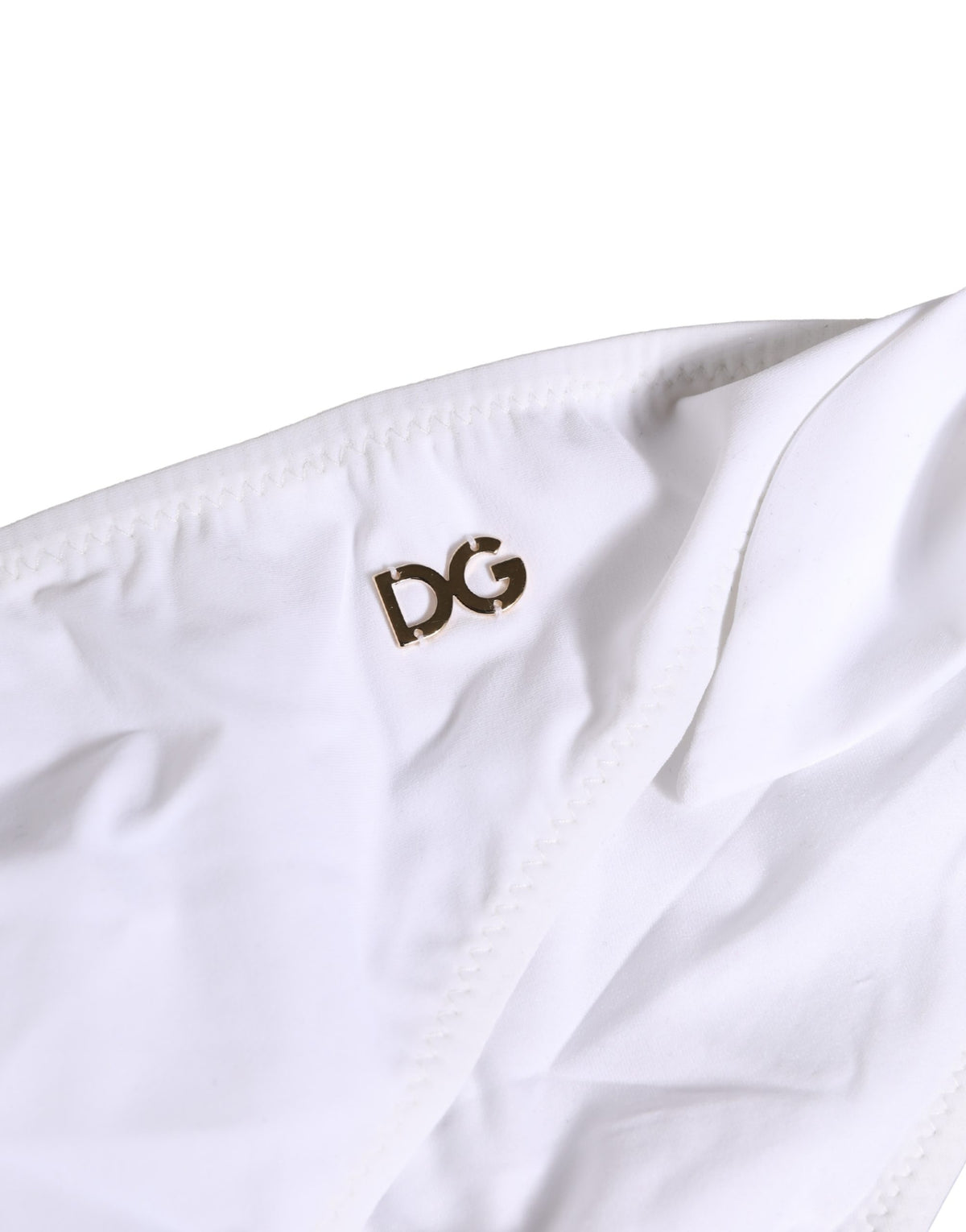 Dolce & Gabbana White Nylon DG Logo Plaque Bikini Bottom