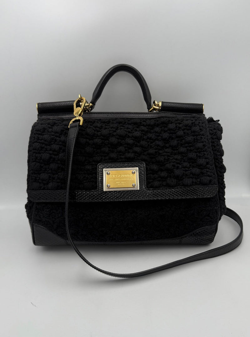 Dolce & Gabbana Sicily Python and Macramé Handbag
