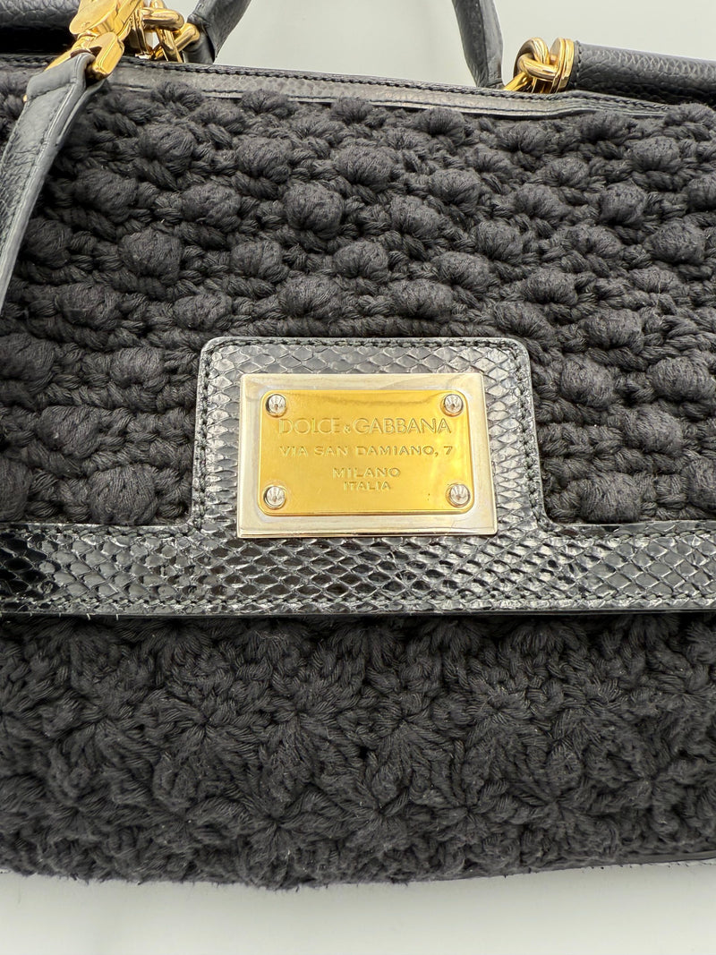 Dolce & Gabbana Sicily Python and Macramé Handbag