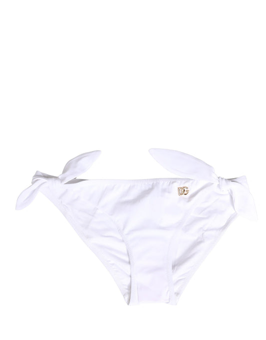 Dolce & Gabbana White Nylon DG Logo Plaque Bikini Bottom