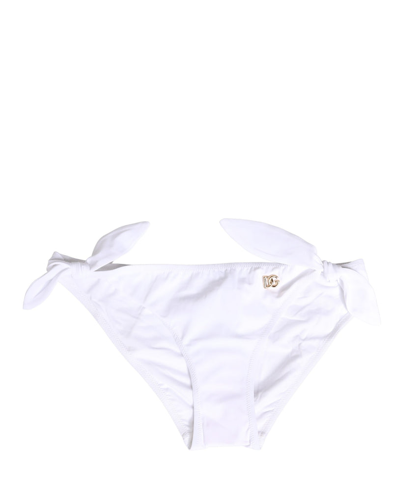 Dolce & Gabbana White Nylon DG Logo Plaque Bikini Bottom