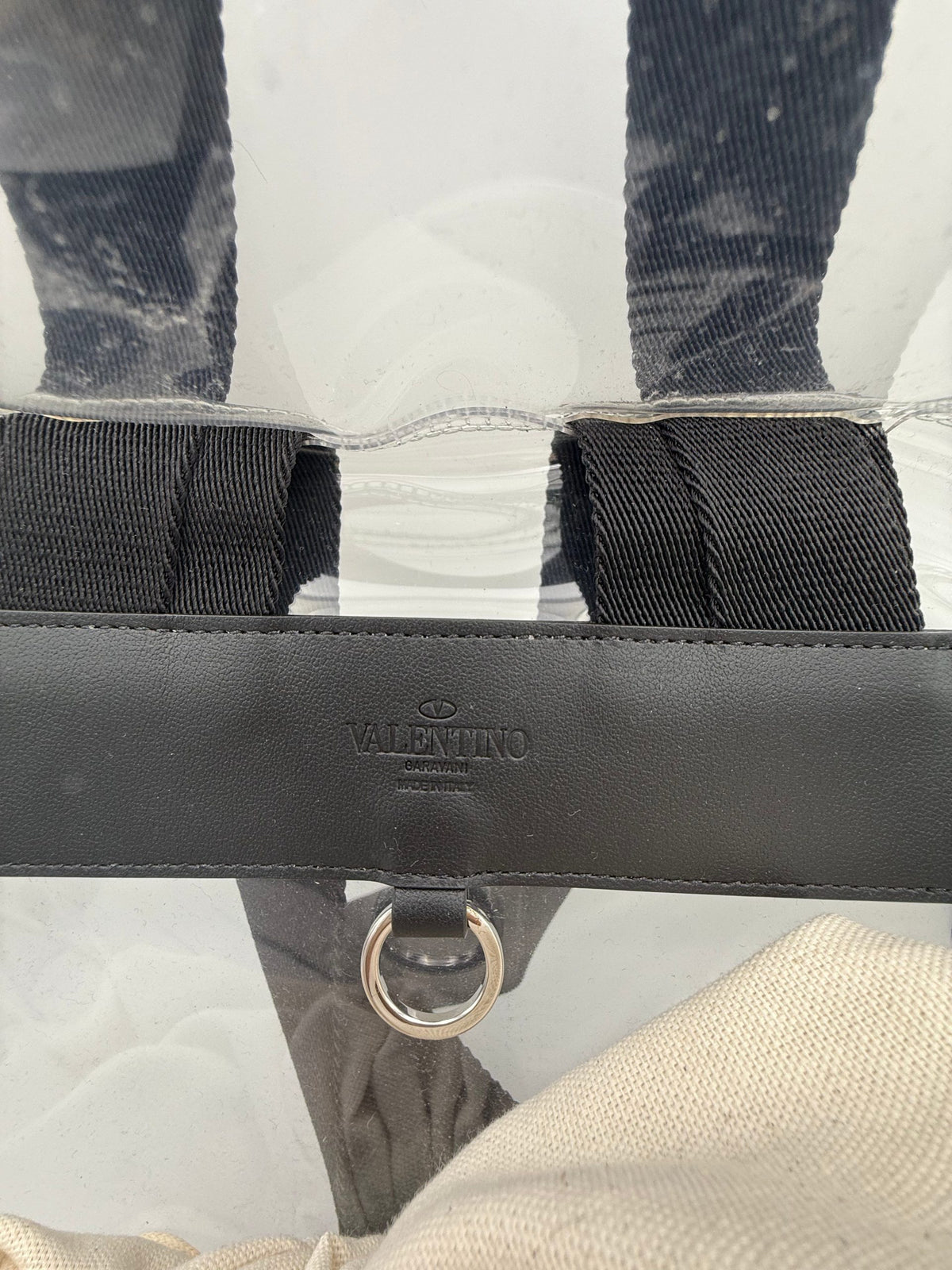 Valentino Garavani Leather and Transparent Plastic Backpack