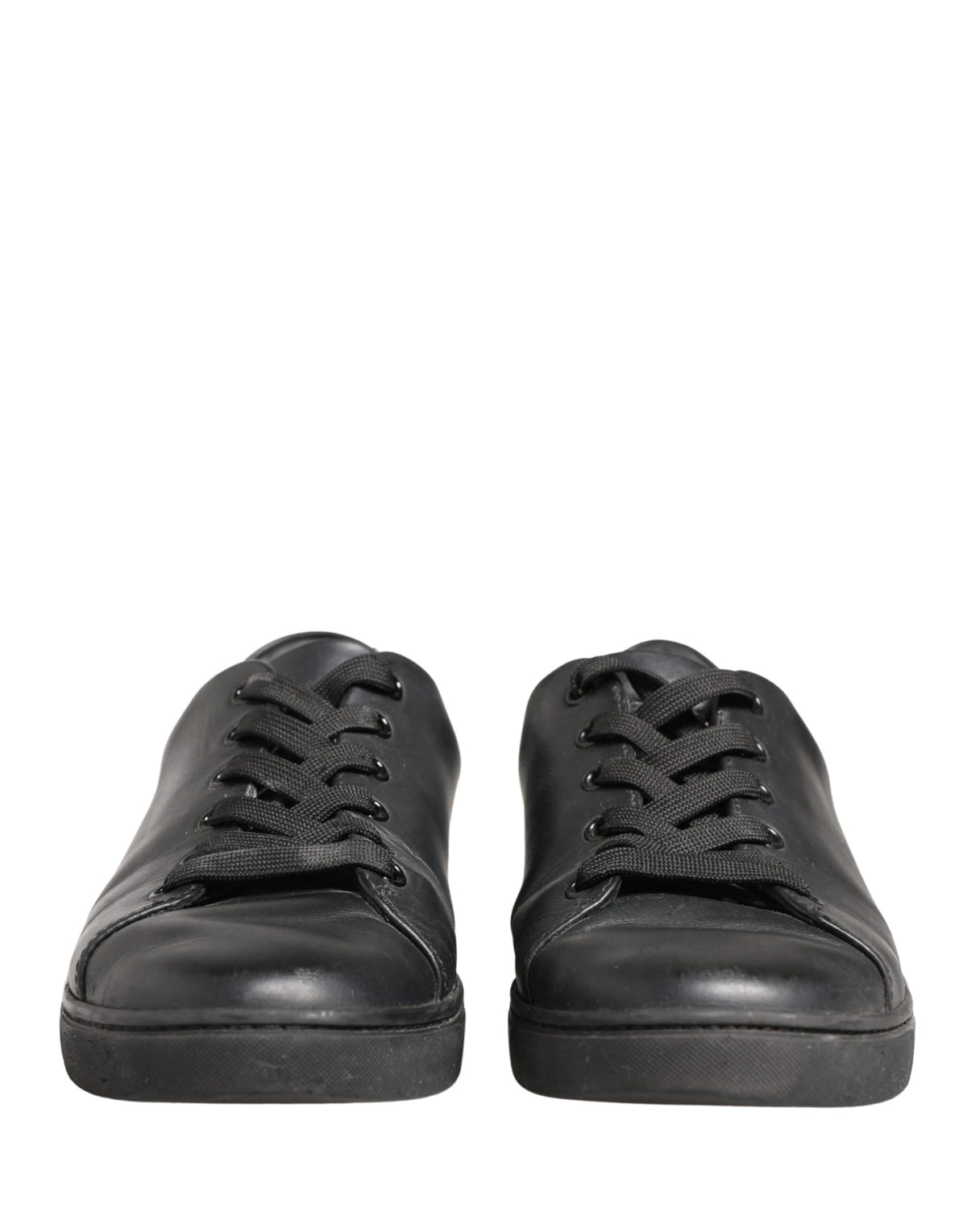 Dolce & Gabbana Black Leather Low Top Lace Up Sneakers