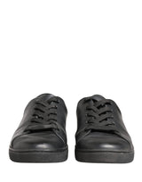 Dolce & Gabbana Black Leather Low Top Lace Up Sneakers