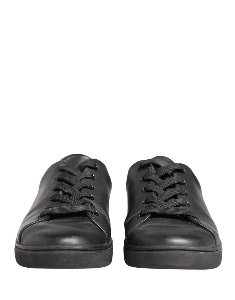 Dolce & Gabbana Black Leather Low Top Lace Up Sneakers