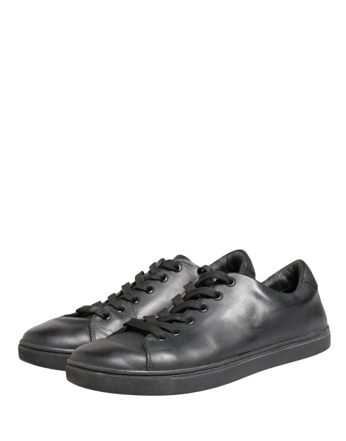 Dolce & Gabbana Black Leather Low Top Lace Up Sneakers