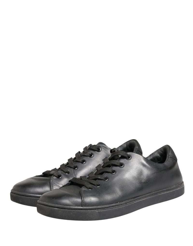 Dolce & Gabbana Black Leather Low Top Lace Up Sneakers
