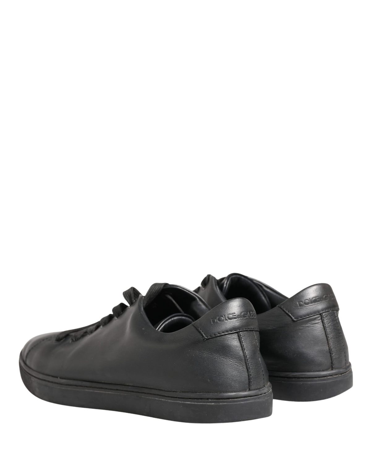Dolce & Gabbana Black Leather Low Top Lace Up Sneakers