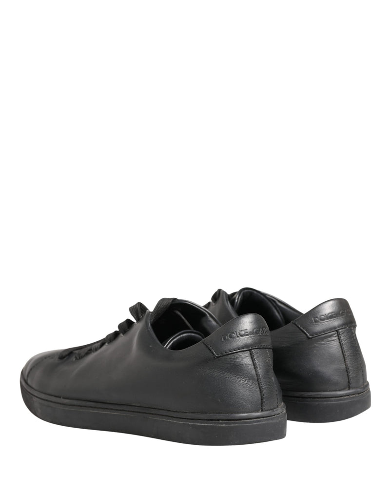 Dolce & Gabbana Black Leather Low Top Lace Up Sneakers