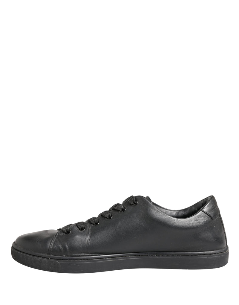 Dolce & Gabbana Black Leather Low Top Lace Up Sneakers