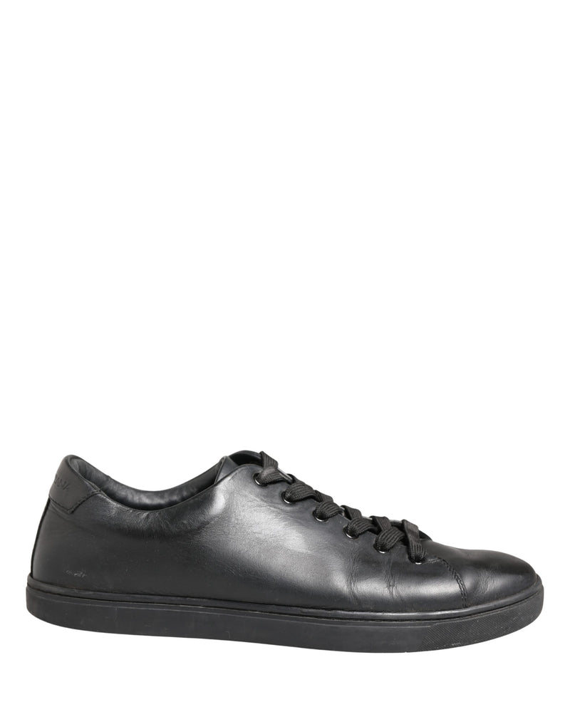Dolce & Gabbana Black Leather Low Top Lace Up Sneakers