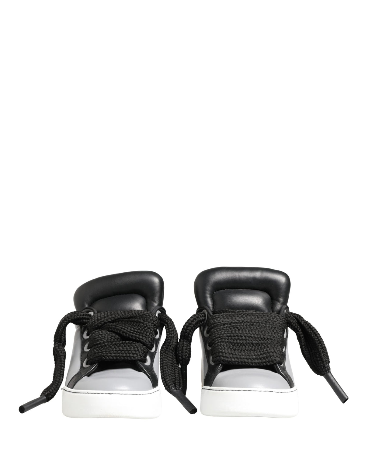 Dolce & Gabbana Gray Leather Low Top Lace Up Sneakers