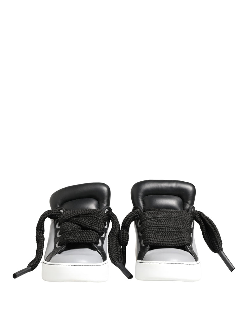 Dolce & Gabbana Gray Leather Low Top Lace Up Sneakers