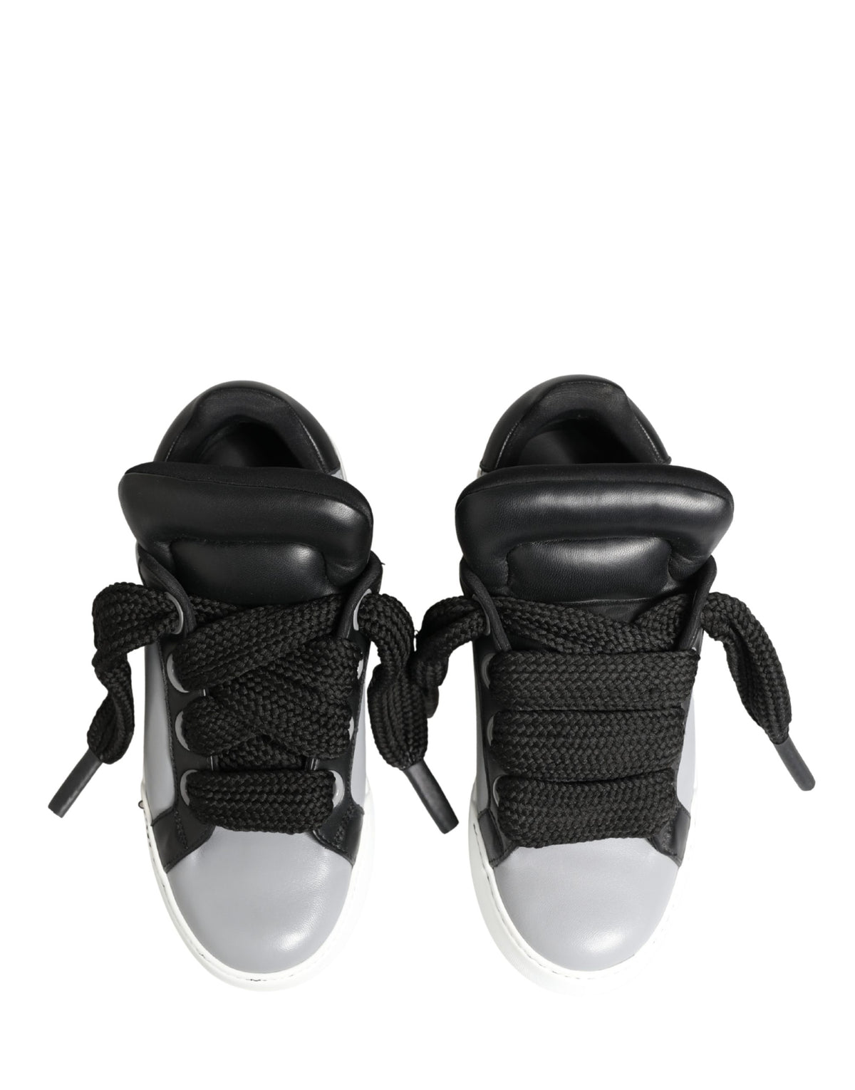 Dolce & Gabbana Gray Leather Low Top Lace Up Sneakers