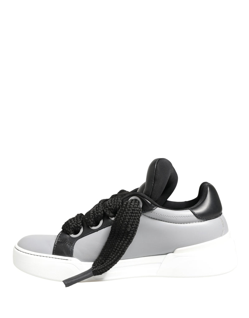 Dolce & Gabbana Gray Leather Low Top Lace Up Sneakers