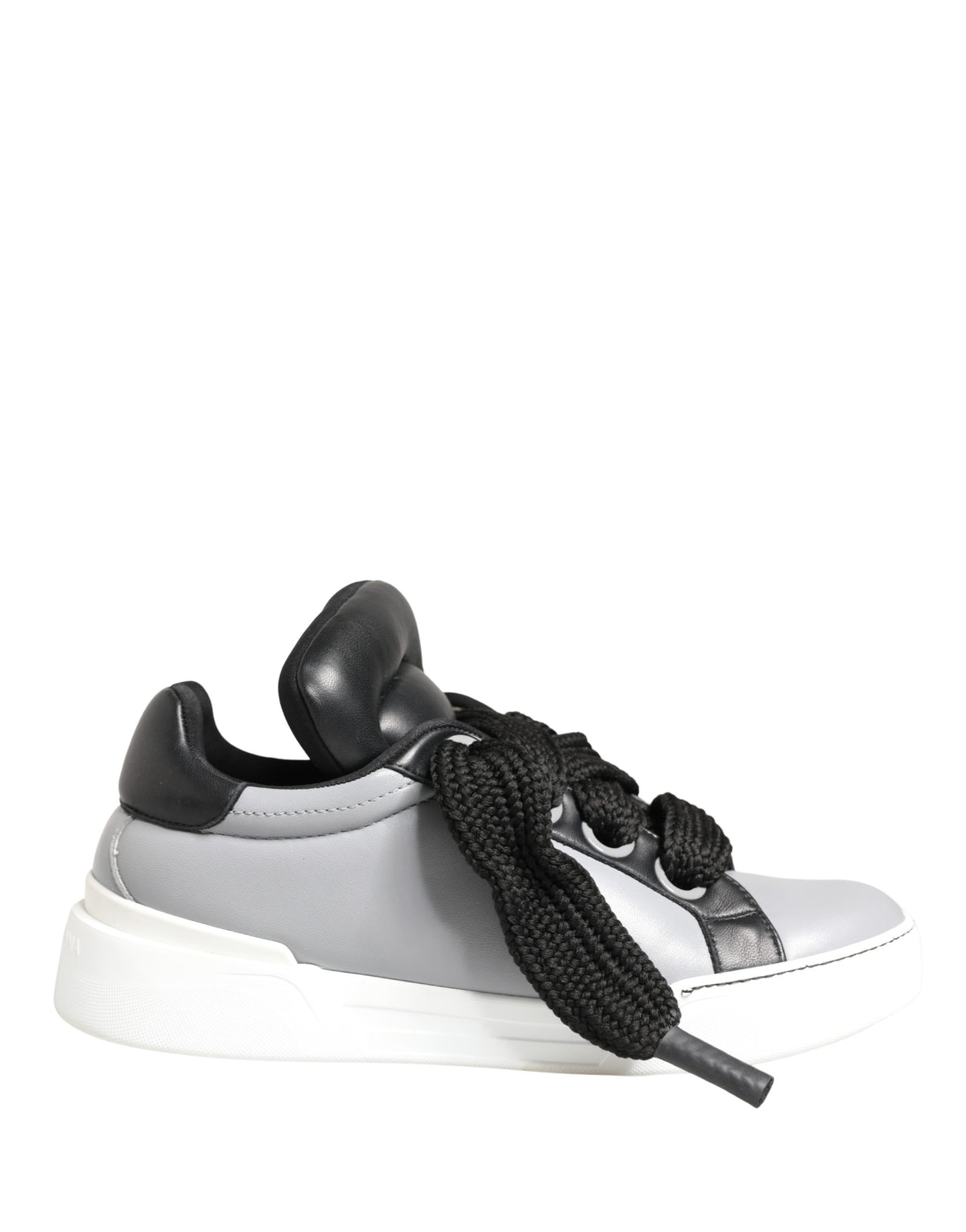 Dolce & Gabbana Gray Leather Low Top Lace Up Sneakers