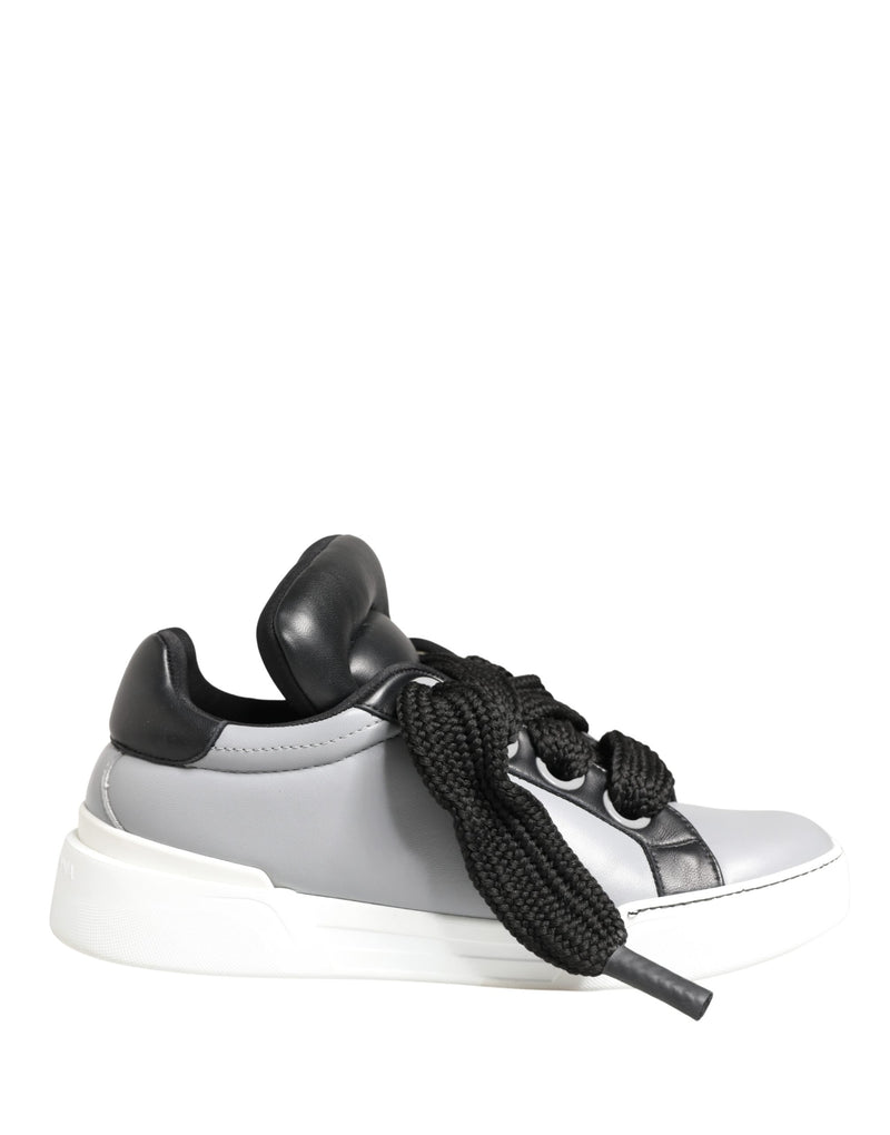Dolce & Gabbana Gray Leather Low Top Lace Up Sneakers