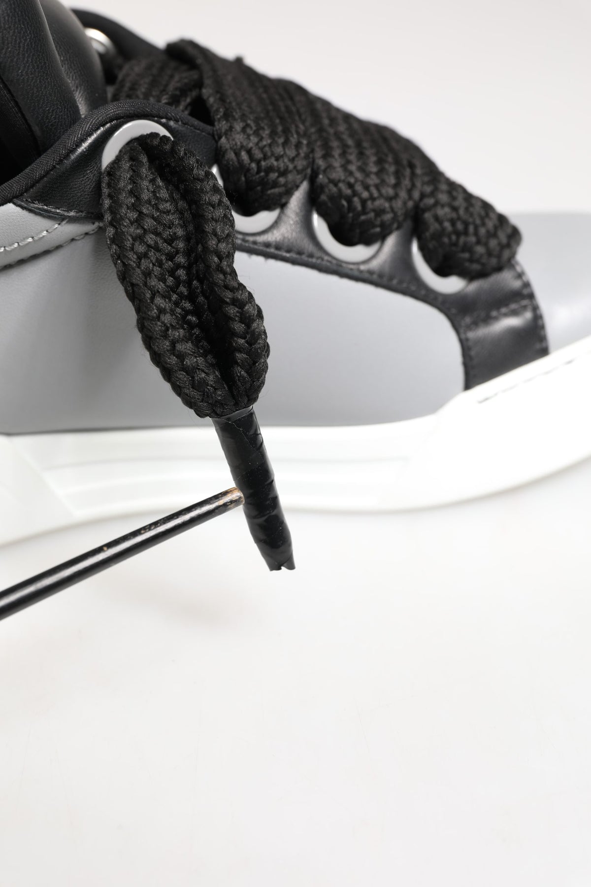 Dolce & Gabbana Gray Leather Low Top Lace Up Sneakers