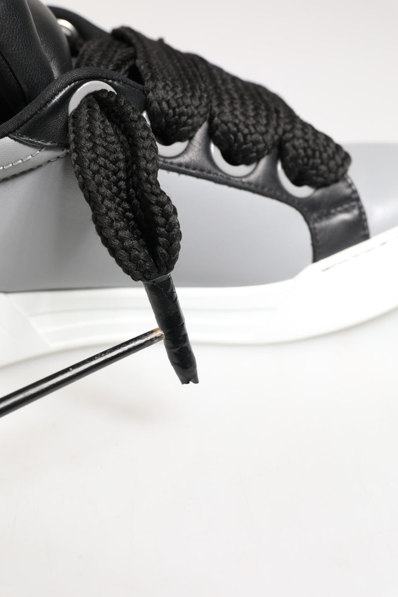 Dolce & Gabbana Gray Leather Low Top Lace Up Sneakers