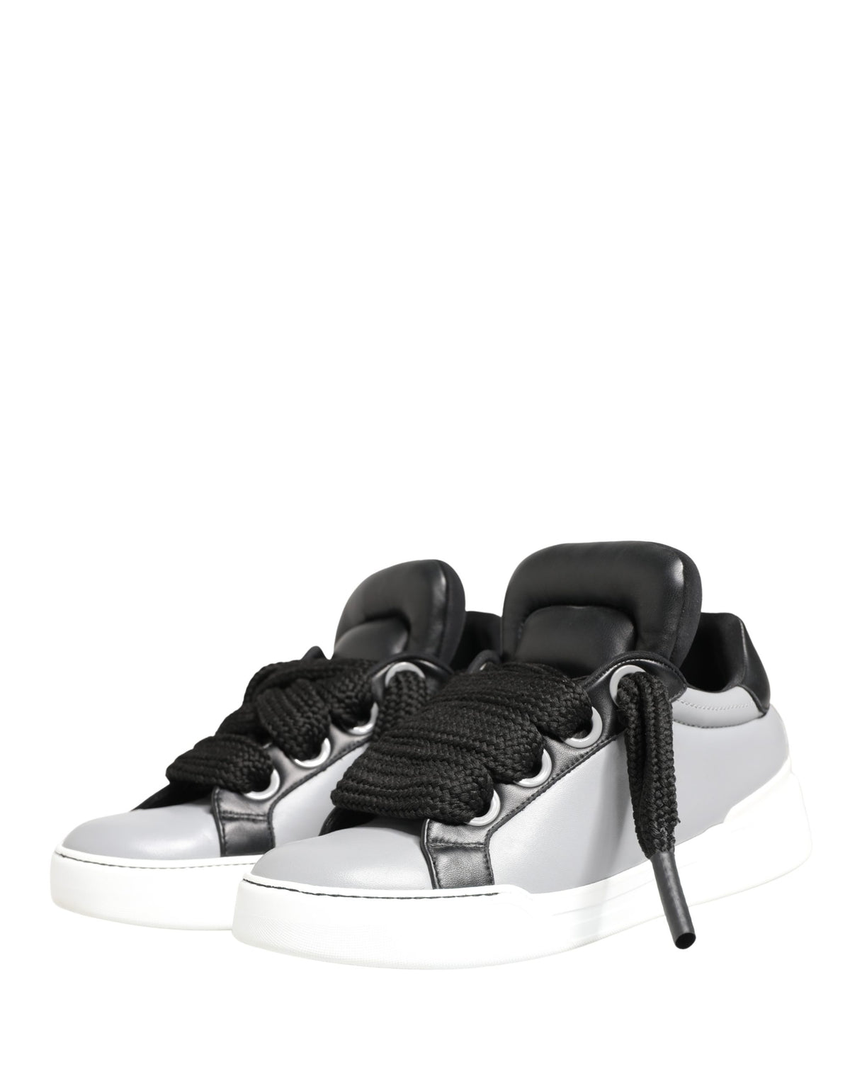 Dolce & Gabbana Gray Leather Low Top Lace Up Sneakers