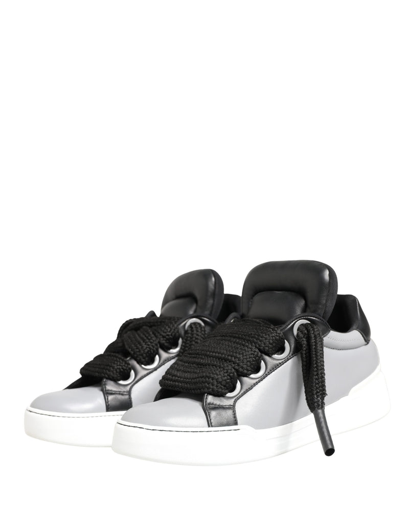 Dolce & Gabbana Gray Leather Low Top Lace Up Sneakers