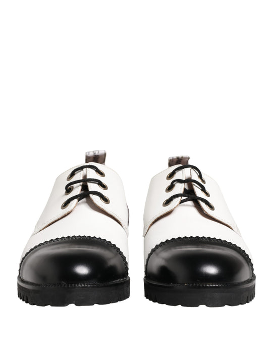 Cesare Paciotti Black and White Leather Derby Shoes
