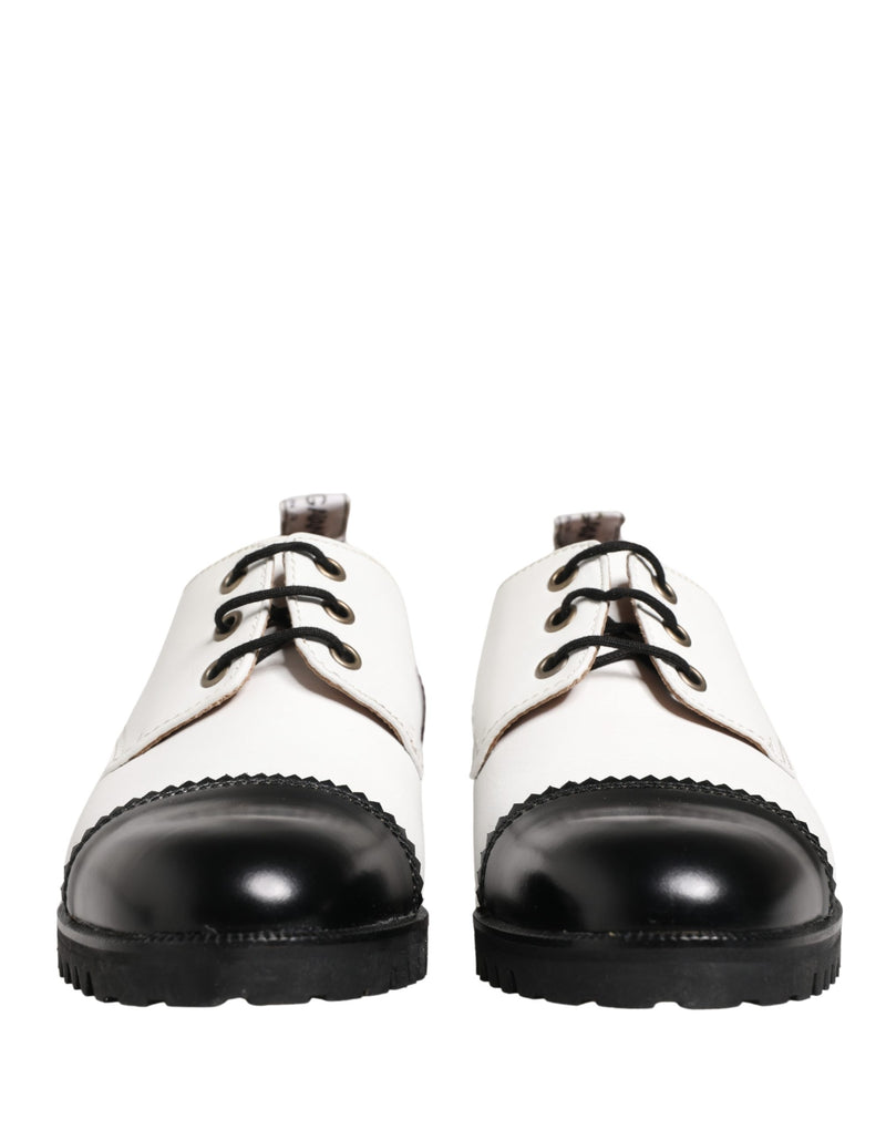 Cesare Paciotti Black and White Leather Derby Shoes
