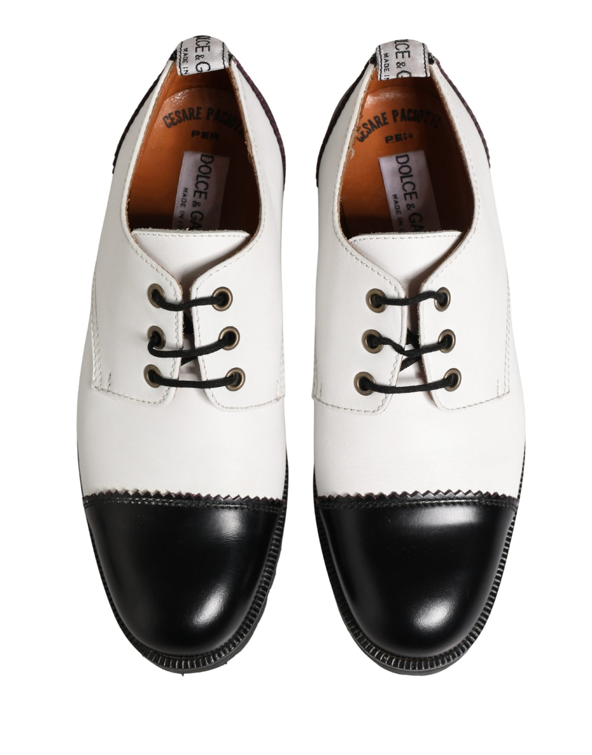 Cesare Paciotti Black and White Leather Derby Shoes
