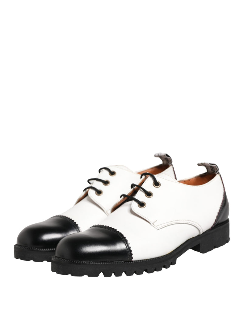Cesare Paciotti Black and White Leather Derby Shoes