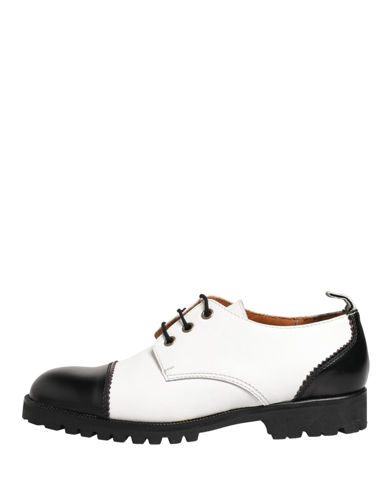 Cesare Paciotti Black and White Leather Derby Shoes