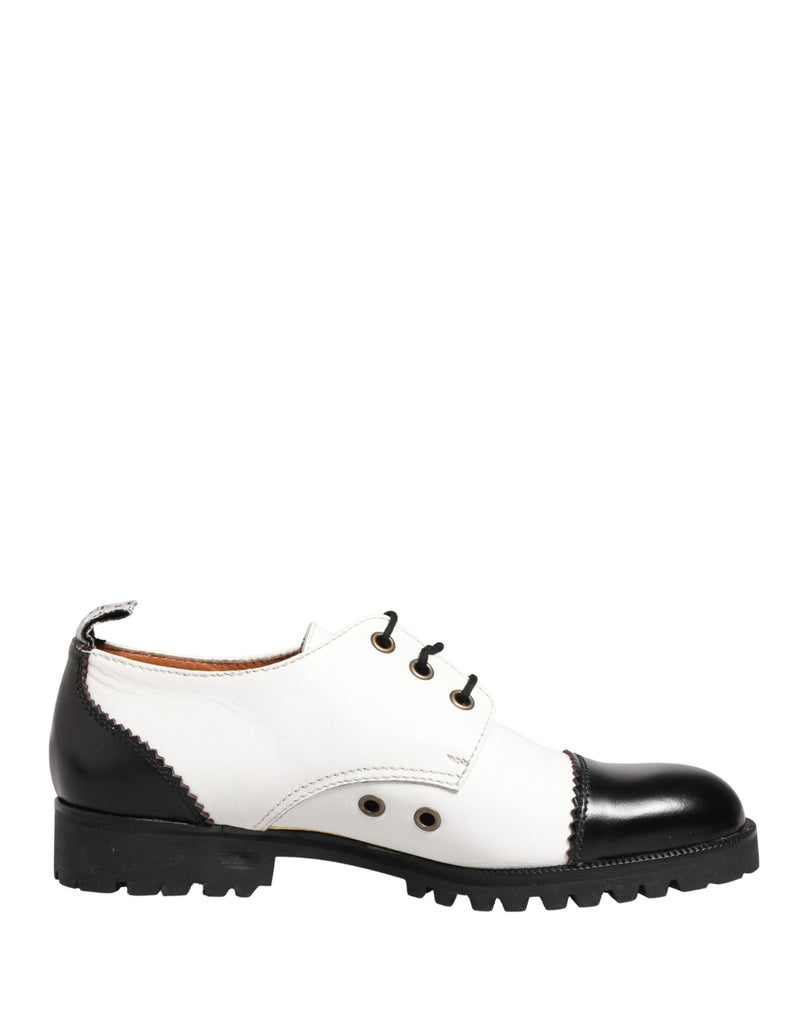 Cesare Paciotti Black and White Leather Derby Shoes