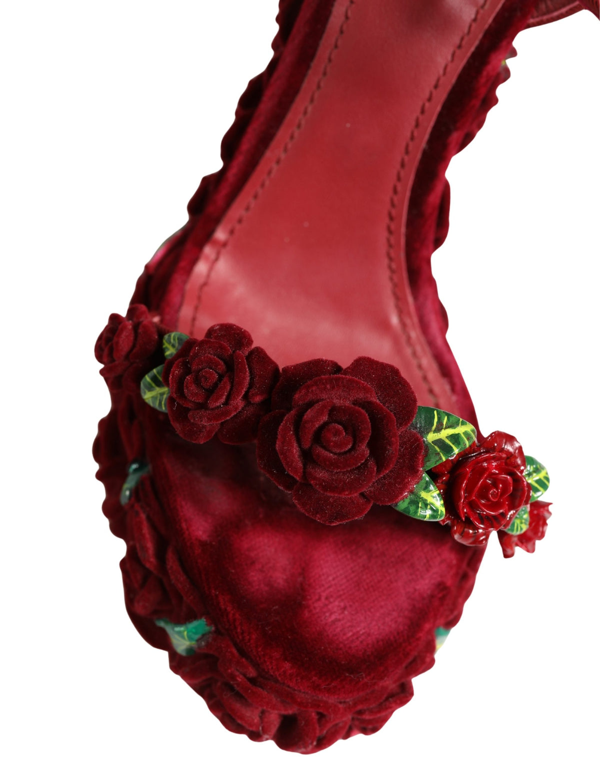 Dolce & Gabbana Red Rose Embellished Platform Sandals
