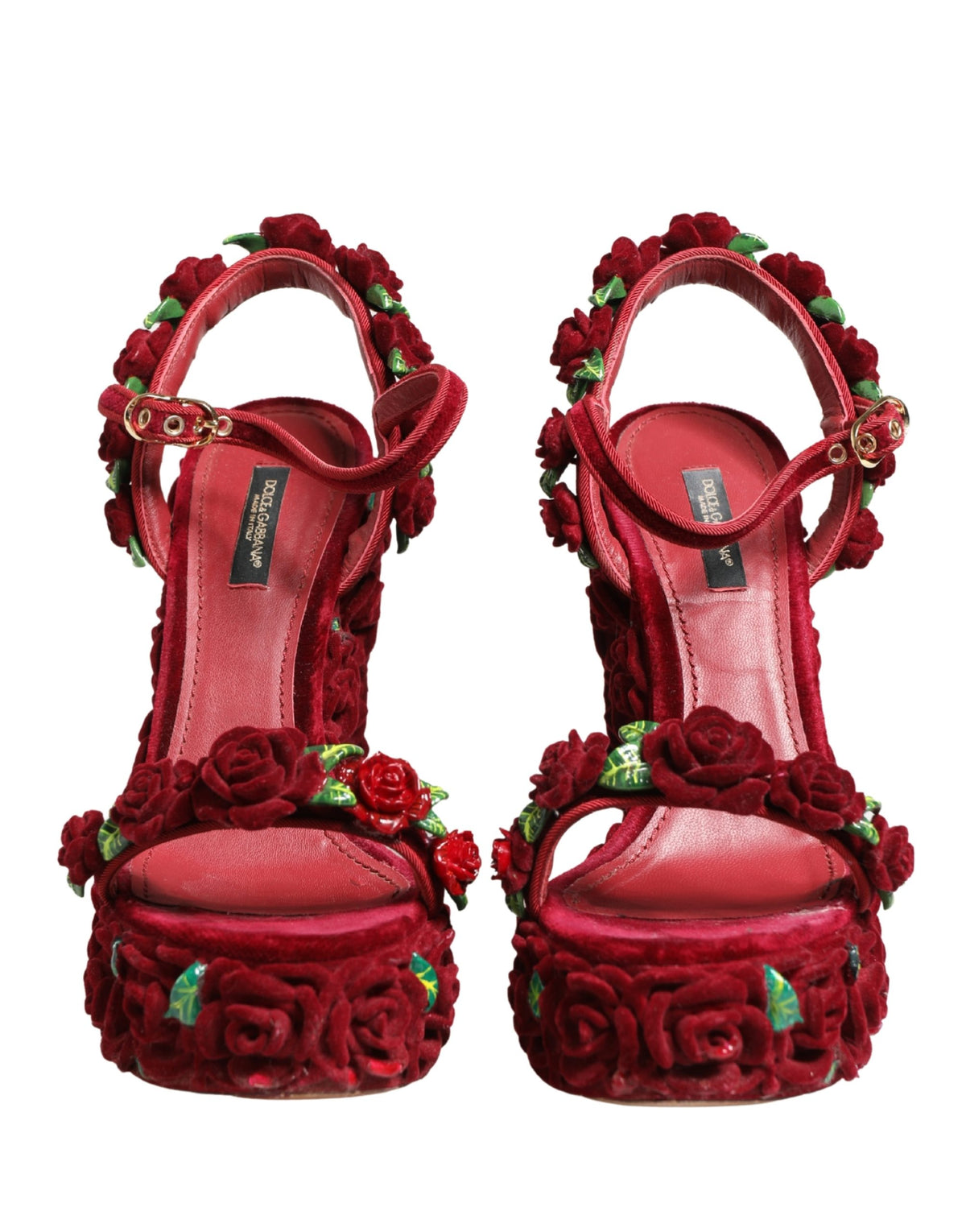 Dolce & Gabbana Red Rose Embellished Platform Sandals